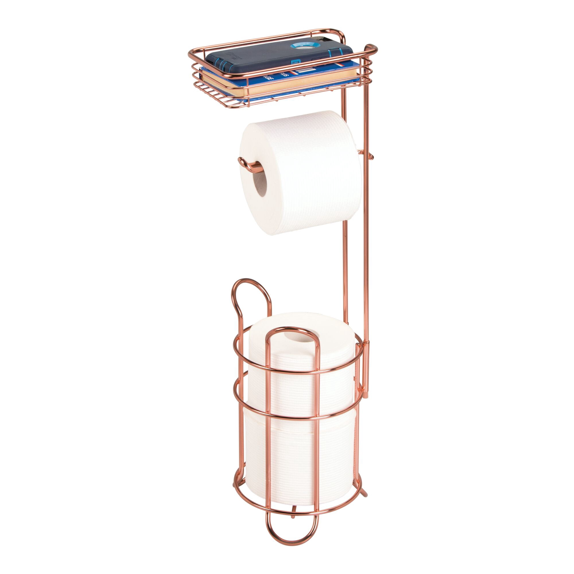 mDesign Steel Free Standing Toilet Paper Holder Stand and Dispenser - Rose Gold