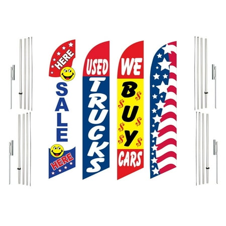 4 Swooper Flags With 4 Pole Kits Sale Here Used Trucks We Buy Cars Patriotic