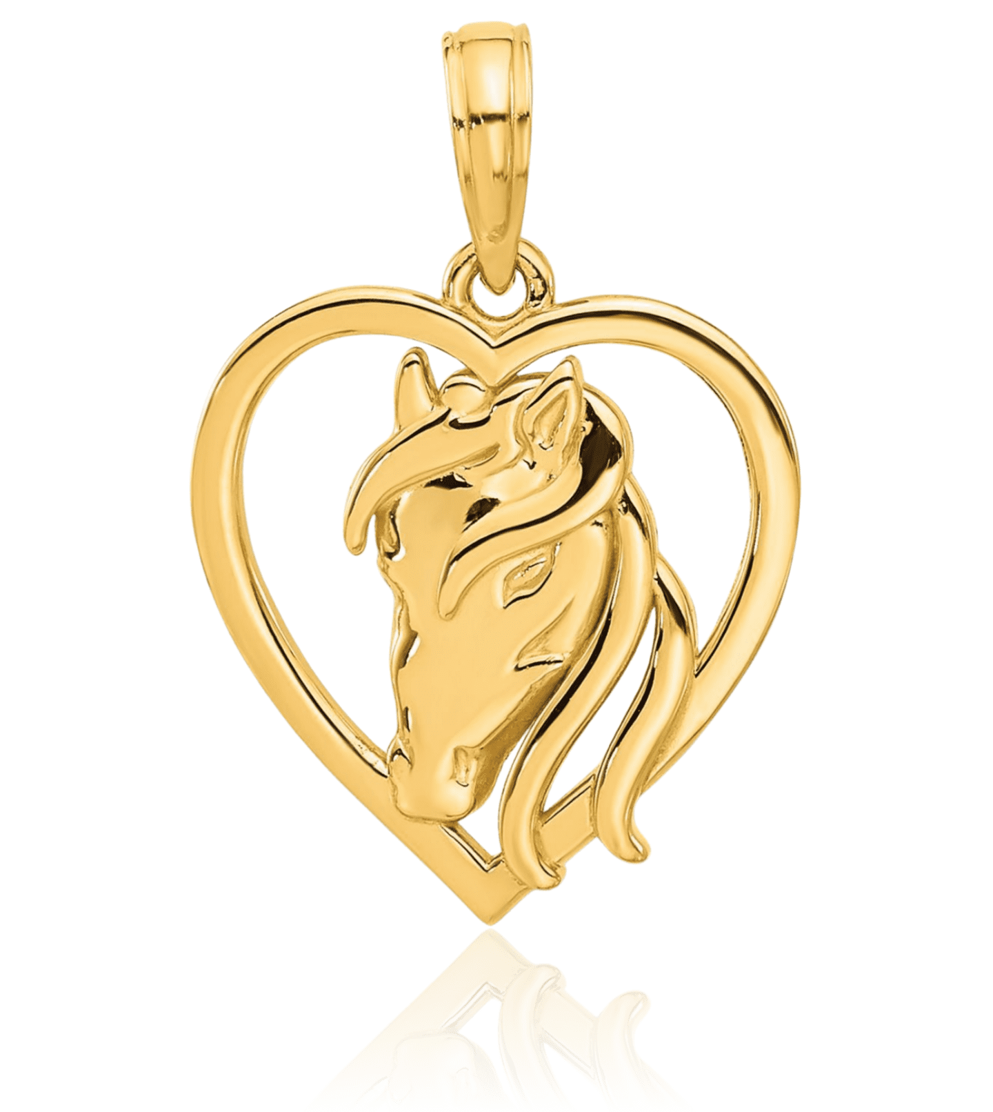 14K Solid Yellow Gold Horse Head Heart Necklace Animal Lover Pendant Equestrian Charm