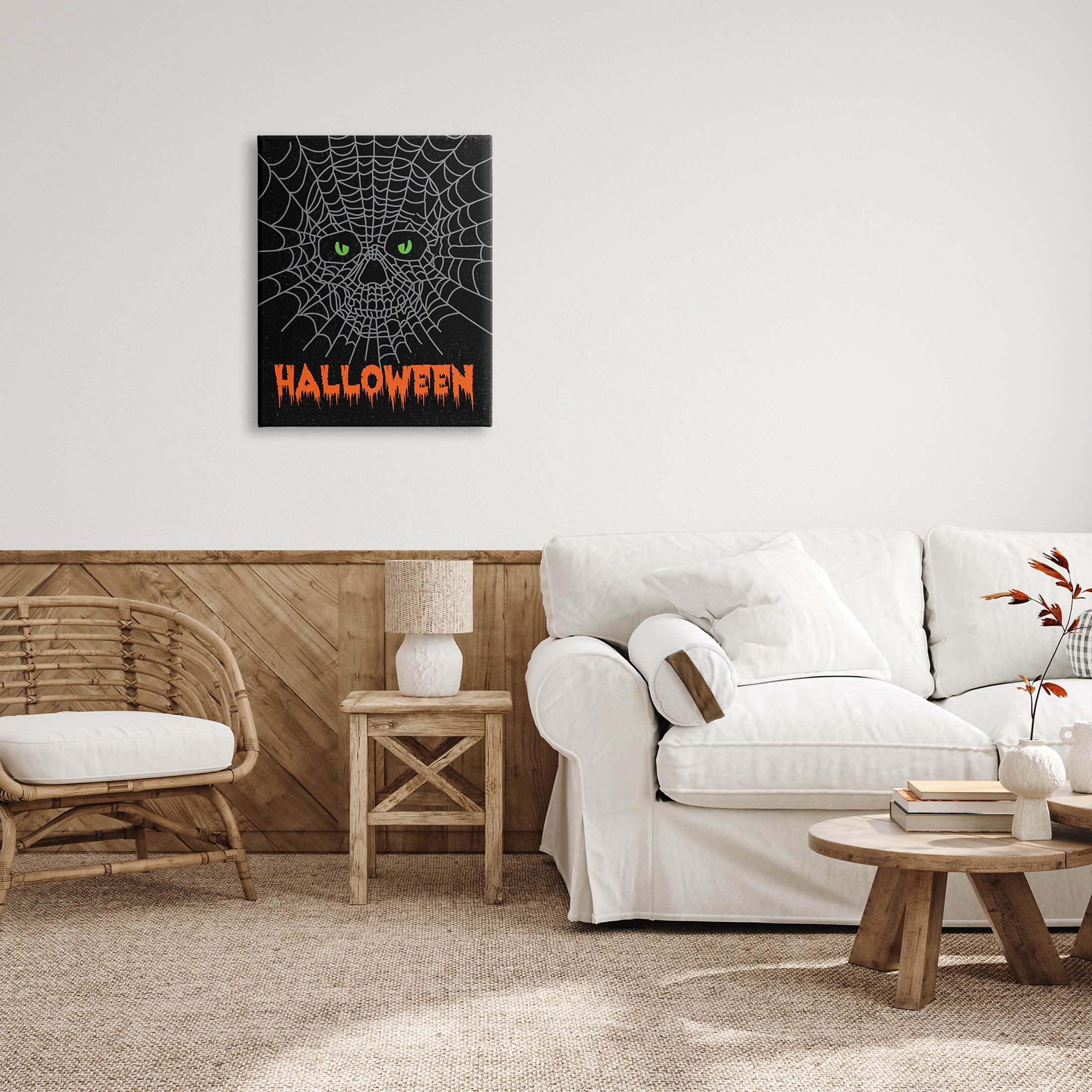 Stupell Industries Spooky Halloween Spider Web Skull Graphic Art Gallery Wrapped Canvas Print Wall Art, Design by Linda Birtel