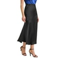 thumbnail image 4 of Falda Maxi de Satén para Mujer, Alta Cintura, Casual, Fiesta de Cóctel, Boda, Sirena, Larga, Negra, 4 of 6