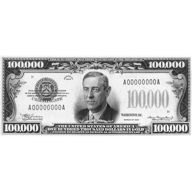 Stretched Canvas Art Currency 100 000 Dollar Bill Nthe Front Of A U S One Hundred Thousand Dollar Note Large 24 X 36 Inch Wall Art Decor Size Walmart Com Walmart Com