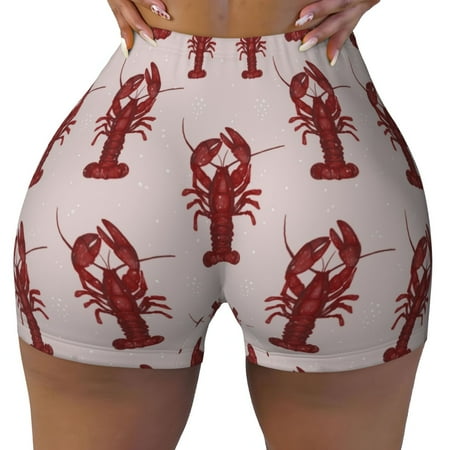 Workout Shorts Women  Red Lobster With Claws Biker Shorts for Women Running Gym Spandex Shorts Tummy Control
