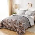 thumbnail image 2 of Juego de edredón WONGS BEDDING con estampado floral marrón, tamaño queen size, 3 piezas, 2 of 6