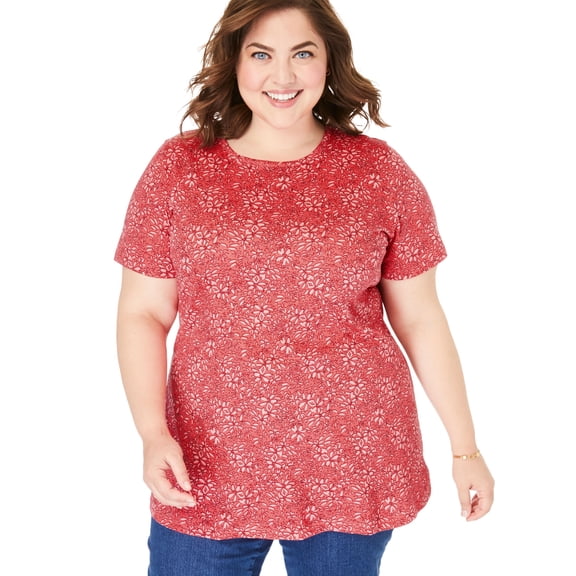 Woman Within Plus Size Perfect Crewneck Printed Tee T-Shirt