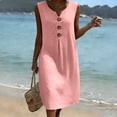 thumbnail image 6 of Lovzfmll Women's Decorative Button Linen Blend Pocket Shift Maxi Dress, Loose V Neck Sleeveless Casual Dress Pink, M, 6 of 8