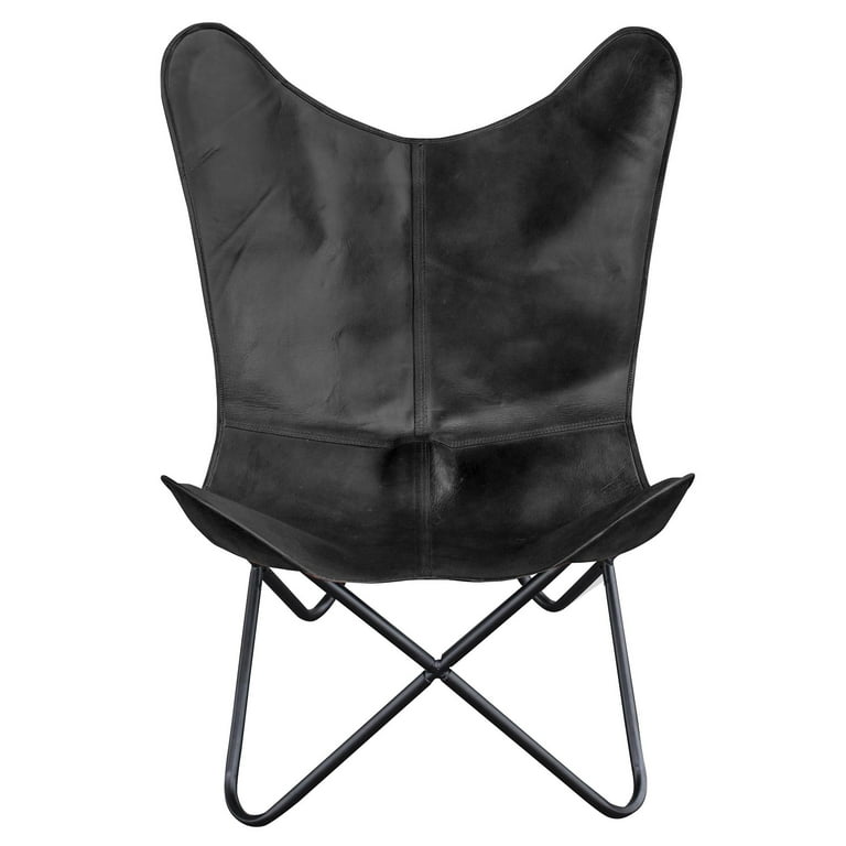 AmeriHome Natural Leather Butterfly Chair for Adults and Teens in