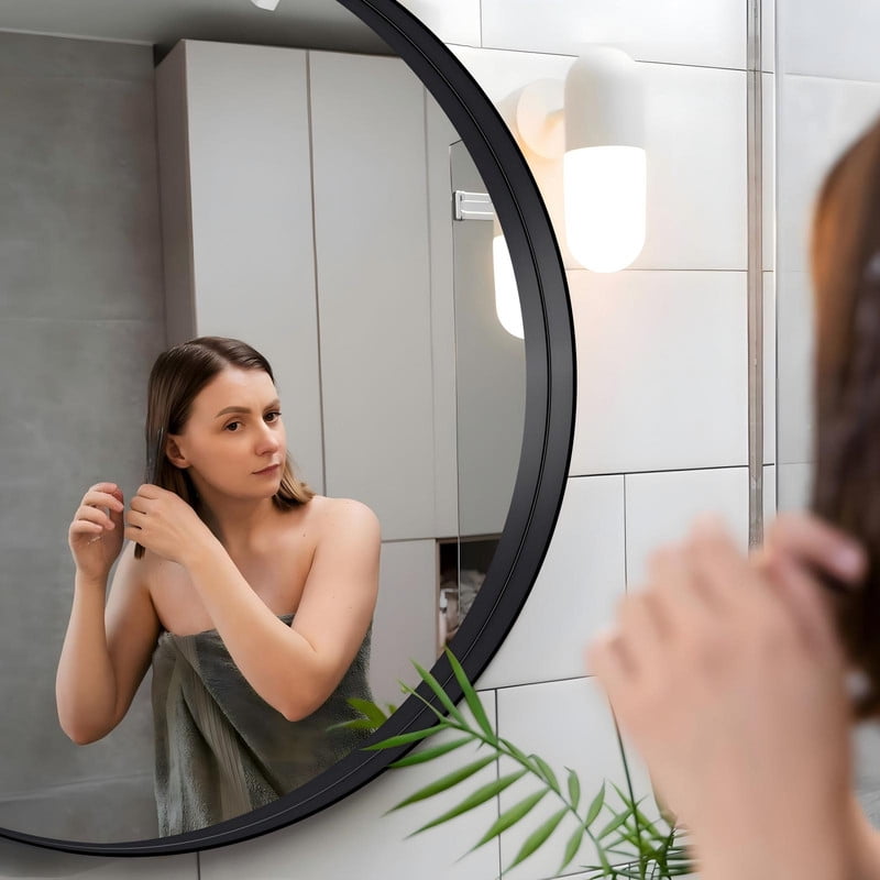 Lumora 24" Round Bathroom Mirror With Deep Frame Vanity Mirror for Wall, Black