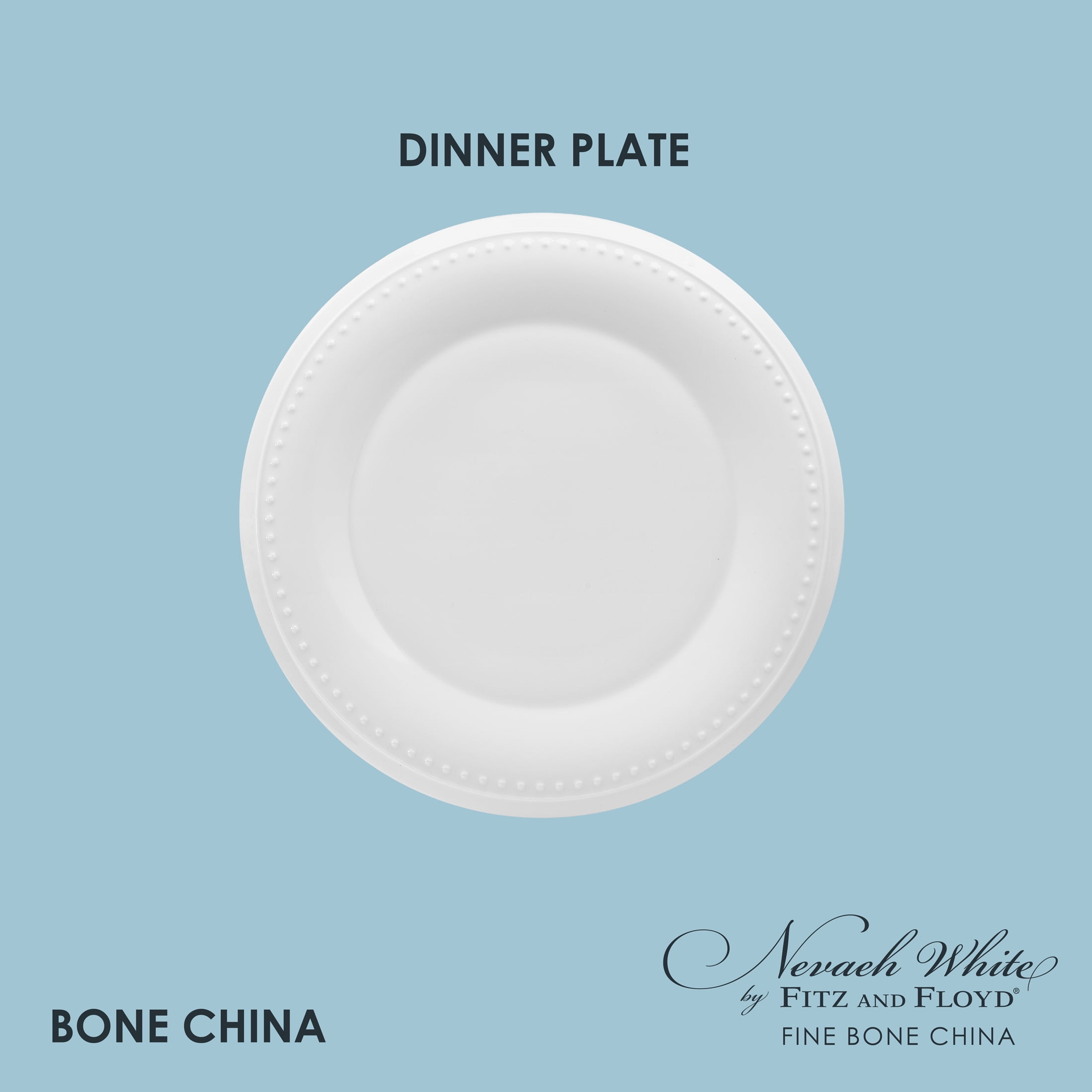 Fitz and Floyd Nevaeh White Classic Bead 11" Round Bone China Dinner Plate
