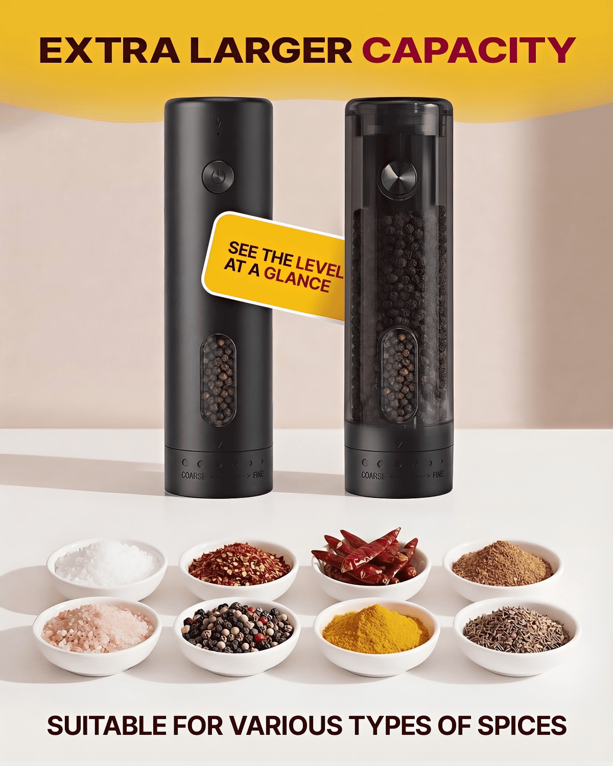 Katbite Electric Salt and Pepper Grinder Set, Usb Charging Base, Button Control, Adjustable Coarseness