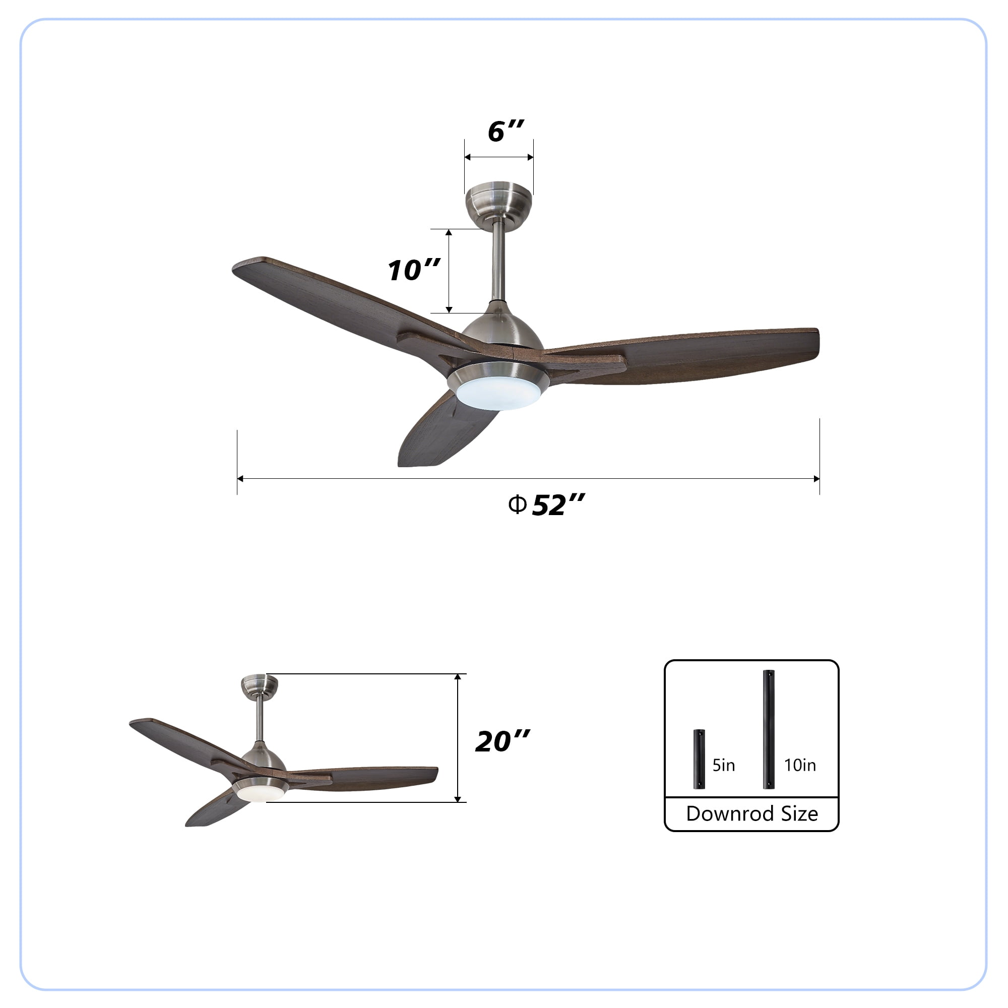 Leumius 52" Ceiling Fan with Lights Quiet DC Motor Ceiling Fans 6 Speed Levels,Reversible Ceiling Fan for Patio Living Room Bedroom Silver