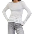 thumbnail image 2 of Womens Crew Neck Shirts Long Sleeve - Knit Pullover Sweaters Casual Sheer Blouse Tops White S, 2 of 8