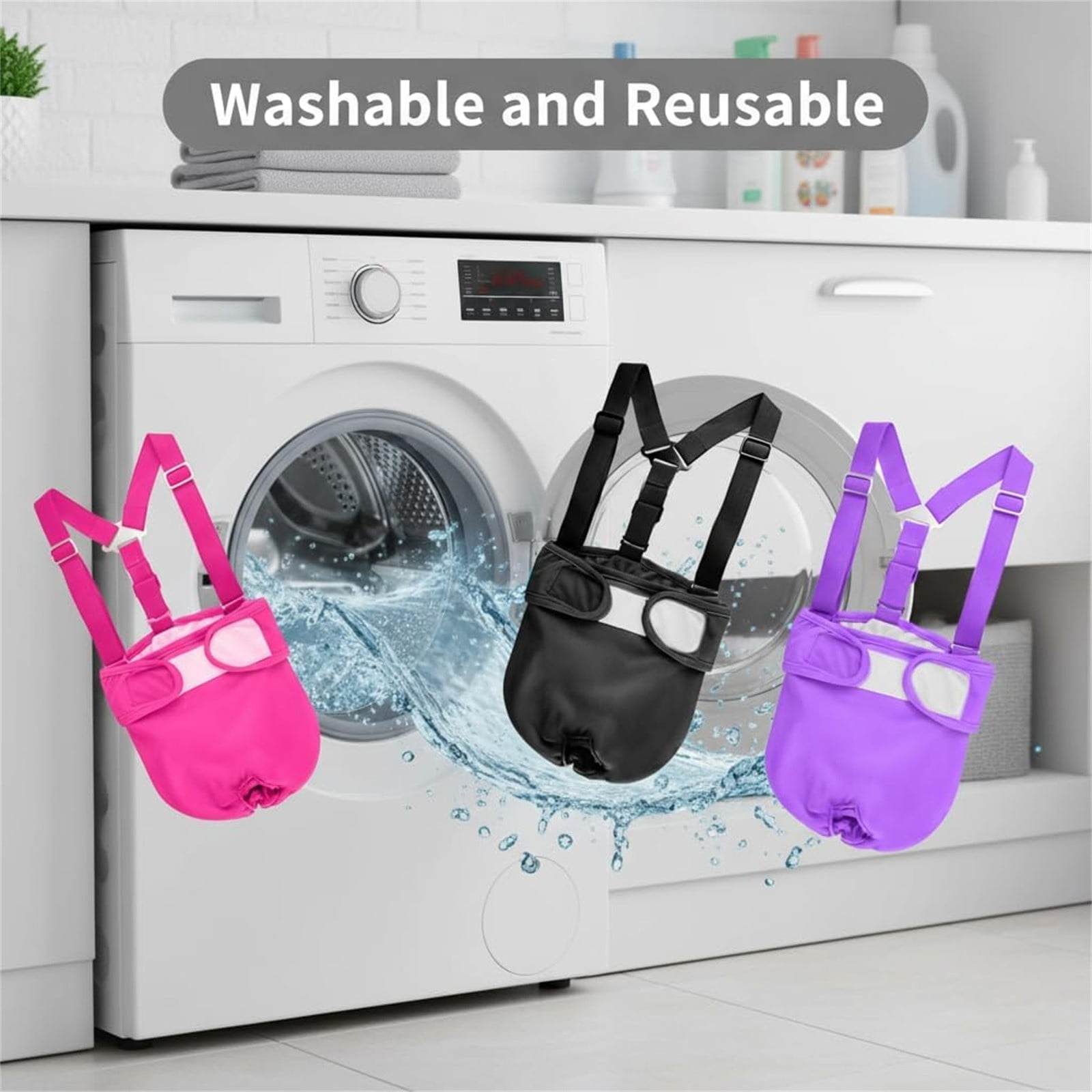 3 Pack Reusable Absorbent Leakproof Dog Diaper for Female Dogs in Heat Cycle Breathable Anti Side and Back Leakage