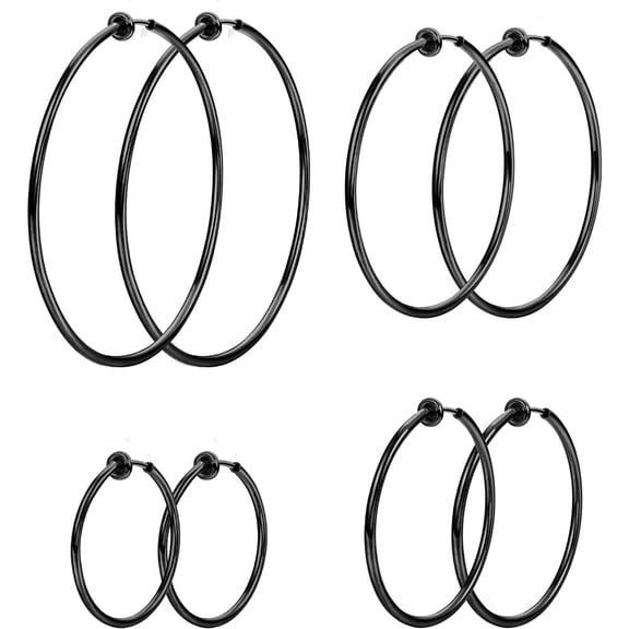 4 Pairs Stainless Steel Clip On Hoop Earrings for Women Fake Hoop Earrings Spring Hoop Earrings For Non-Pierced Ears