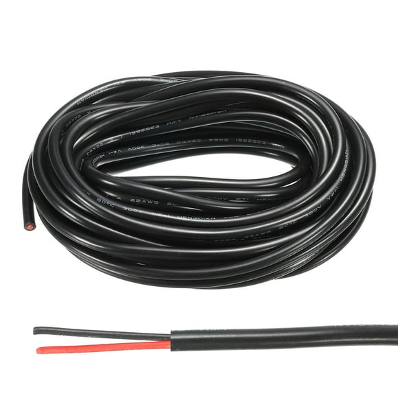 Unique Bargains 22AWG Electrical Wire 2 Conductors Tinned Copper 16.4Ft Low Voltage PVC Case Flexible Extension Power Cord Black