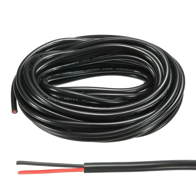 Uxcell Cable Eléctrico 22AWG 2 Conductores UL2464 Cobre Estaño 16Ft Bajo Voltaje Negro