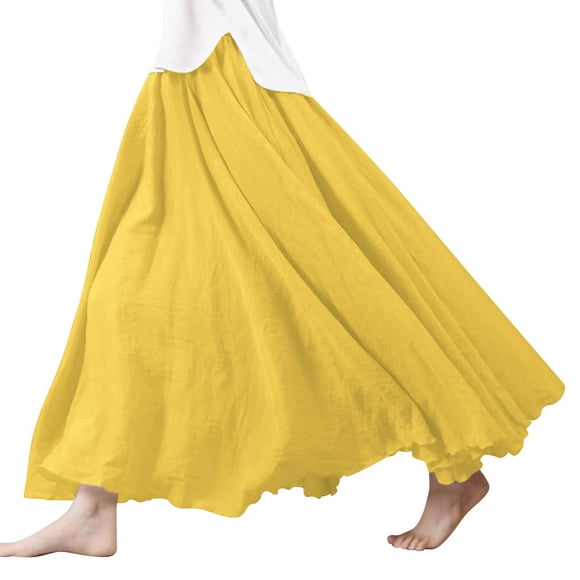 SNOWSONG Fall Skirts for Women 2024 Clearance! Women's Fashion Linen Scalloped Hem Half-Length Skirt, Midi Skirts, Boho Skirts, Floral Skirt 1PC bustle skirt Yellow XL