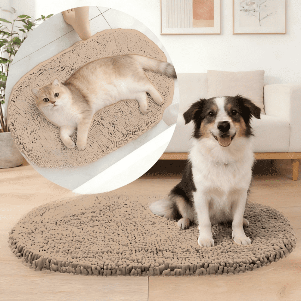 MK Gdledy Chenille Oval Bath Rug 20x32, Rubber Backing Quick Dry Washable Microfiber Mats，Beige