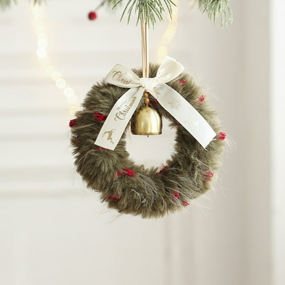 Plush Christmas Wreath Pendant, Qiopertar Under $5 Plushs Christmas Atmospheres Wreath Pendant Ribbon Bow Bells Christmas Decoration Hanging Window Decoration Accessories