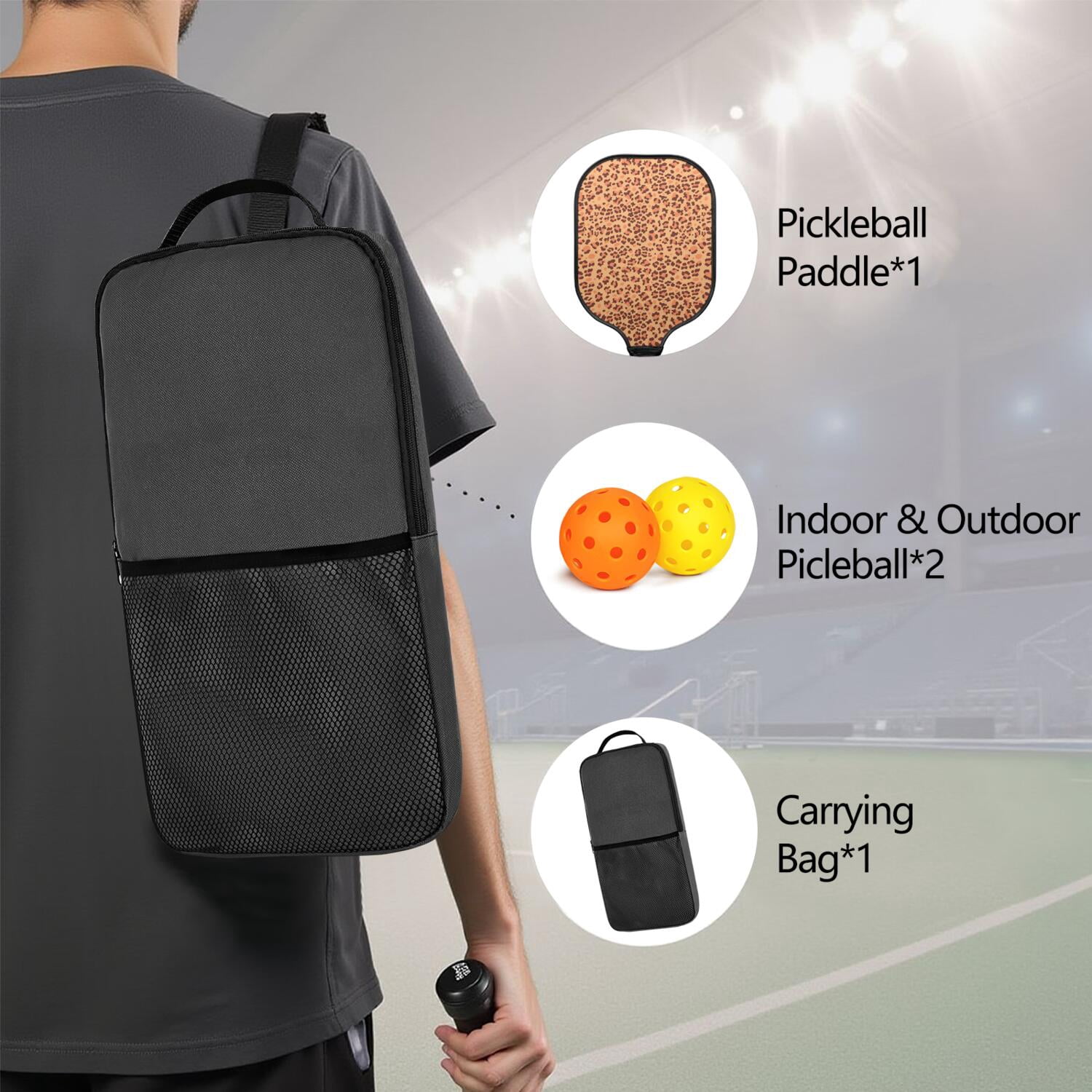 Pickleball Paddles Set Of 1, Fiberglass Surface, Animal, Leopard Print, 1 Paddle, 2 Balls & Bag