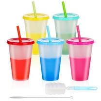 Casewin 5PCS Color Changing Cups, Reusable Party Tumblers with Lids Straws,24oz Plastic Cold Drinks Cup for Kids Adults | Stackable Iced Coffee Mugs for Travel
