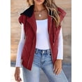 thumbnail image 4 of Women Cropped Hooded Zip Up Quilted Sleeveless Jackets Fall Light-Weight Coat with Pockets Wine Red S, 4 of 8