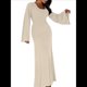 thumbnail image 3 of Vestido de Invitada de Boda para Mujer, Larga, Ajustado, de Punto Acanalado, Maxivestido Formal de Otoño Albaricoque XL, 3 of 9
