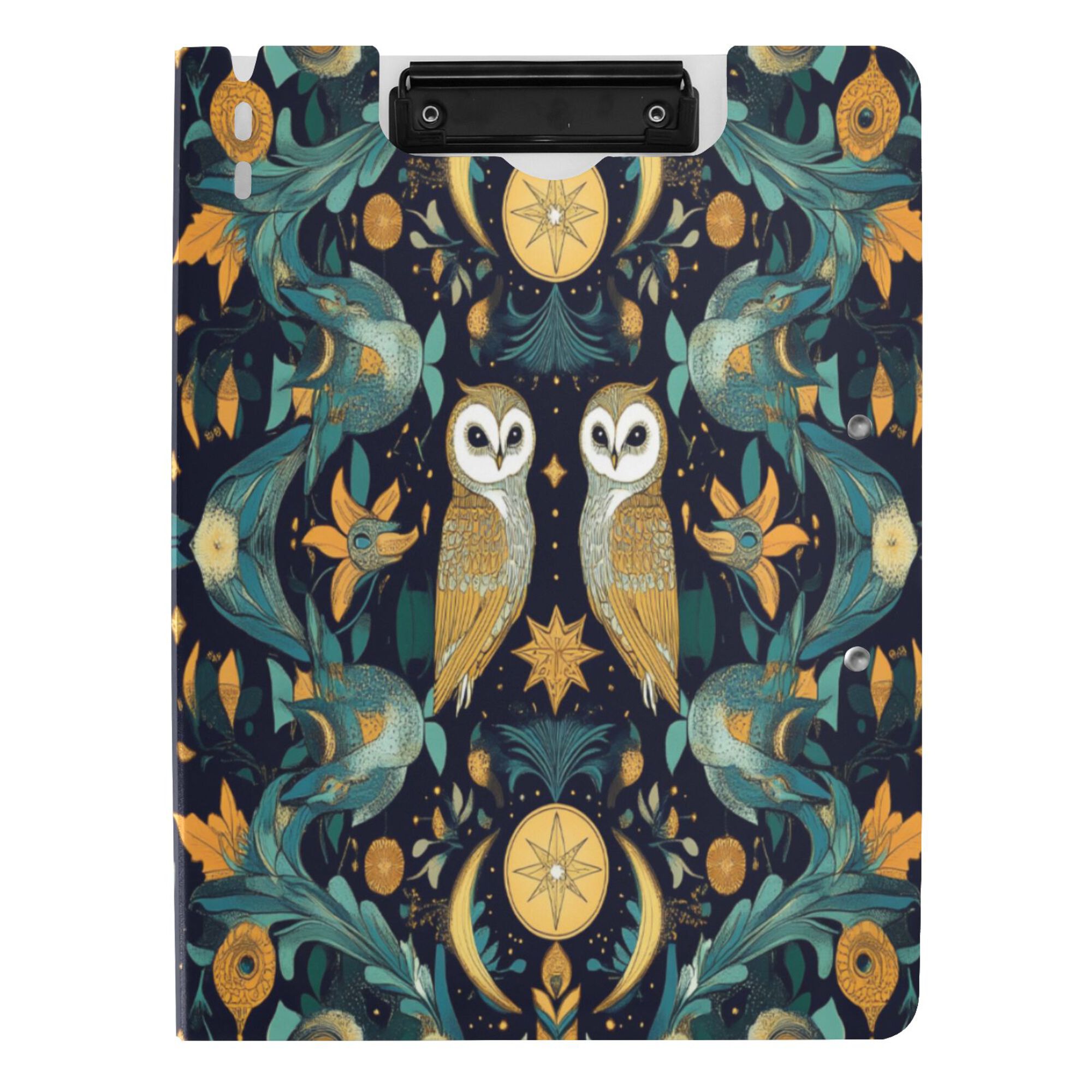 FORMRS A4 Clipboard Folder with Pen Holder Horizontal Foldable School Office Binder, Brown Mystical Owls