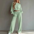 thumbnail image 3 of Sweatsuits Women 2 Piece Outfit 2026 Solid Drawstring Wide Leg Sweatpants Crew Neck Long Sleeve Cropped Tracksuit Light Green XL, 3 of 7