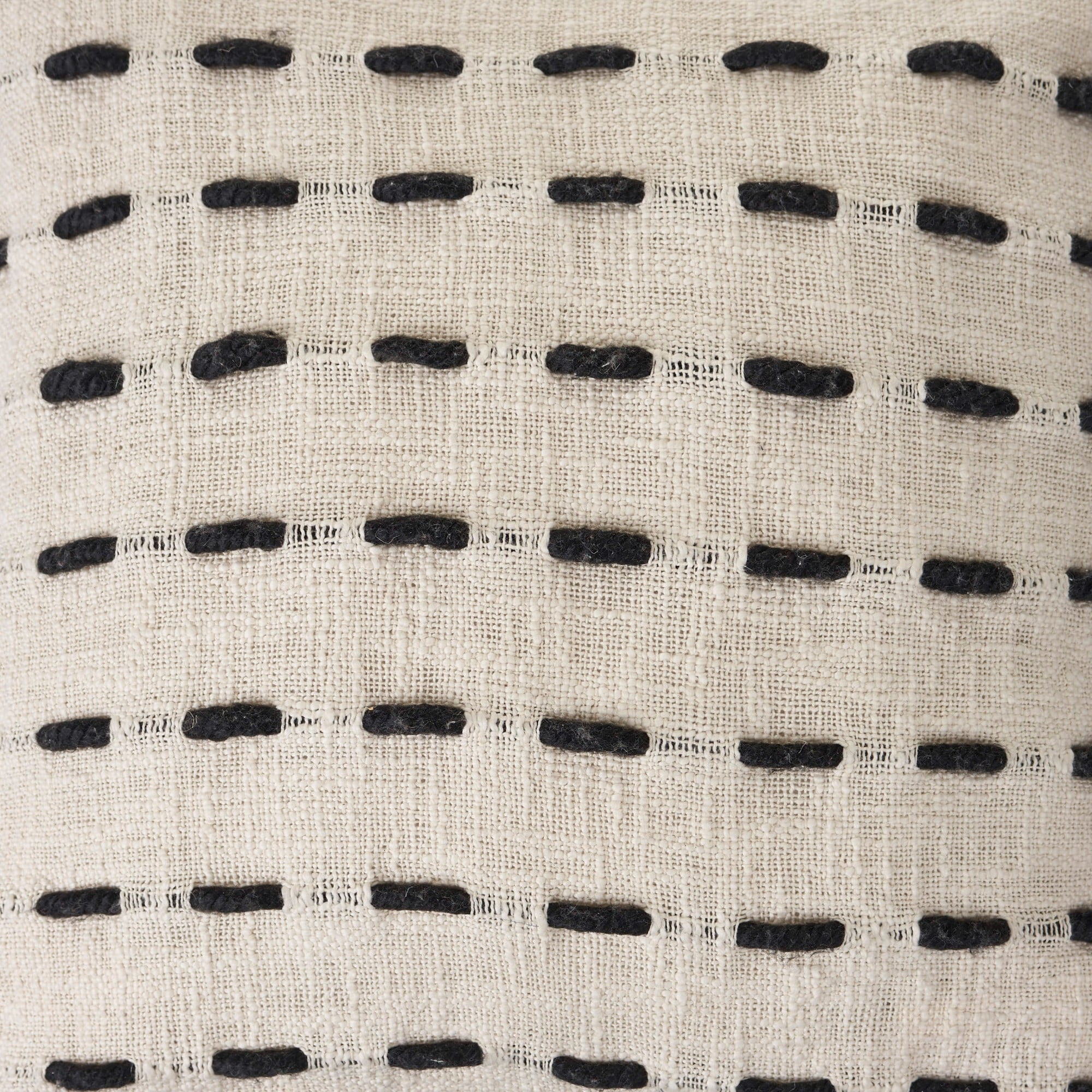 Laddha Home Designs Handwoven Striped Embroidered Cotton Throw Pillow Cover - 20" - Cream and Black