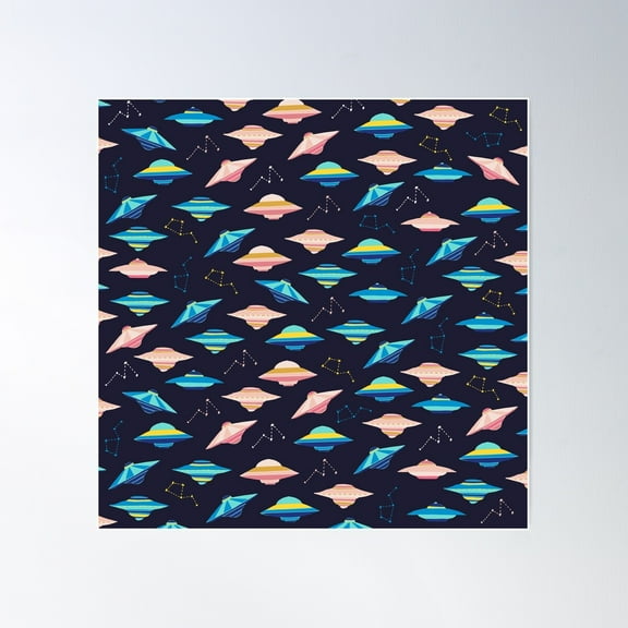 Cute Flying Saucer Pattern Poster Wall Art, Modern Wall Decor For Living Room Bedroom, 17x17 UNFRAMED