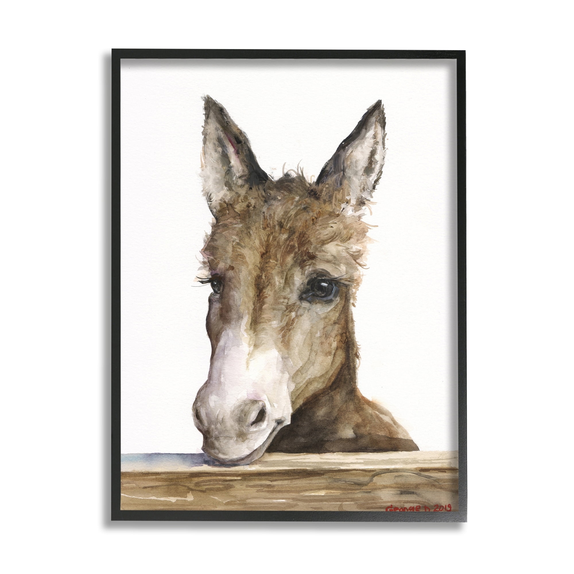 Stupell Industries Baby Donkey Portrait Adorable Farm Animal Grey Framed, 16 x 20, Design by George Dyachenko