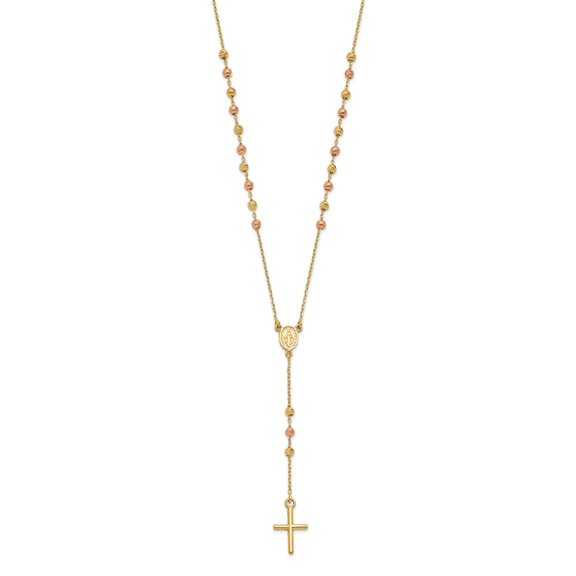 Diamond2Deal 14K Yellow and Rose Gold Cross Y-Drop with 1.25 ext. Cable Chain Necklace for Men 17.75"
