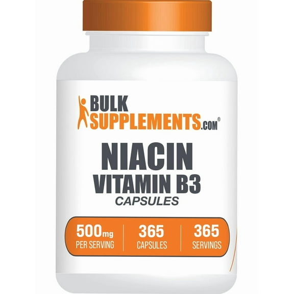 BulkSupplements Niacin Capsules - Vitamin B3 Supplement, Niacin with Flush, 1 Capsule per Serving (500mg), 365 Count
