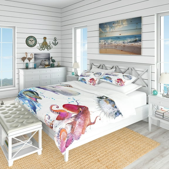 Designart 'Amazing Undersea Life Collage' Nautical & Coastal Duvet Cover Set