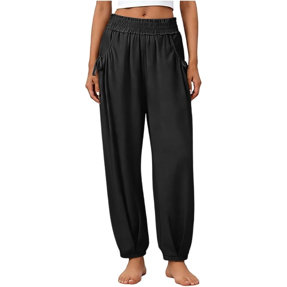 Dolkfu Refined Women'S Fall&Winter Pants Cotton Blend Regular Black Jogger Mid-Waist Joggers Sweatpants Solid Casual Elastic Waist Pants Black,L