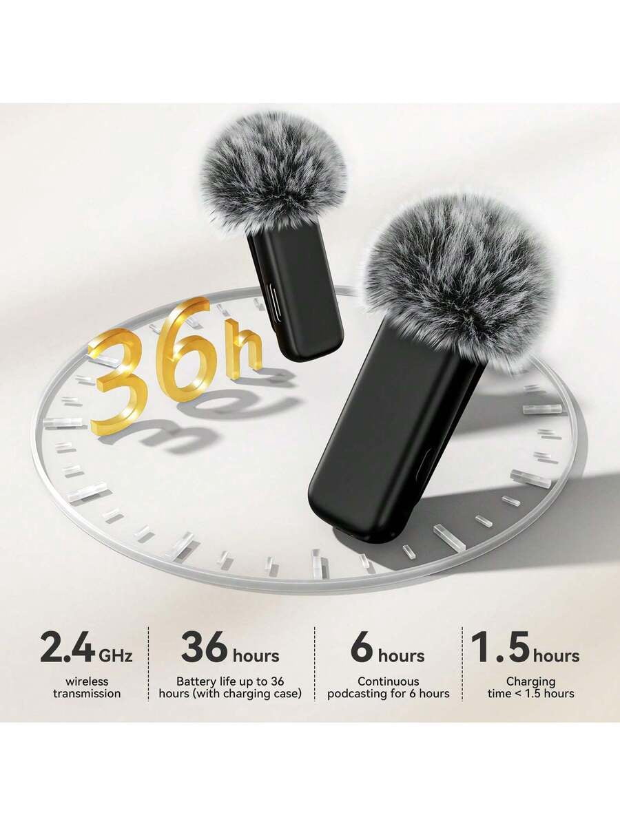 Wireless Lavalier Microphone With Charging Case, 36H Battery Life, Noise Cancellation, 135ft Range, Plug-And-Play Clip-On Mic For IPhone, IPad, Android,  Vlog, Live Streaming