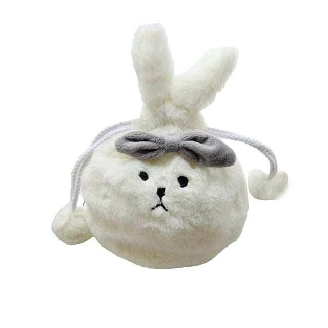 TanSiDing 3pcs Easter Bunny Plush Drawstring Storage Pouch with Ears and Bow, Soft Polyester Gift Bag for Party Favors, Candy, Jewelry, and Holiday Decoration