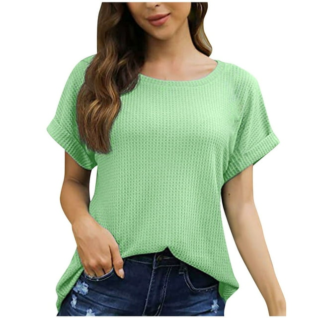 AherBiu Hauts d'Été pour Femmes Décontractés Confortables Manches Courtes T-Shirts Amples Tendance 2024 Col Rond Tuniques