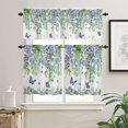 thumbnail image 2 of 3-Piece Kitchen Curtains and Valances Set Hydrangea Eucalyptus Leaves Rod Pocket Soft Kitchen Curtain Set Washable Kitchen Window Curtains Set Butterfly Spring Purple, 2 of 6