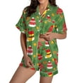 thumbnail image 2 of Christmas Green Pajamas for Women Set Women Pajamas Graphic Printed Silk Satin Cute Sleepwear Buttons Short Sleeve Tops Shorts Sets Womens Sleepwear, 2 of 5