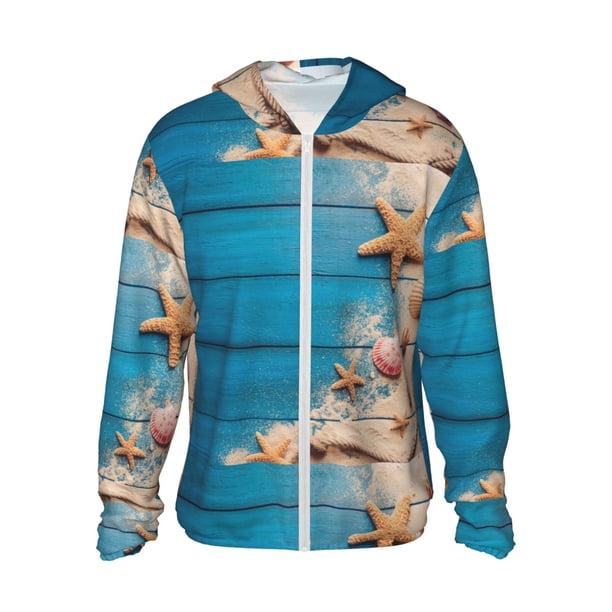Balery Shells and Starfish Sudadera ligera de manga larga con capucha y protección solar UPF 50+ para hombre y mujer, ideal para pesca y running-3X-Large