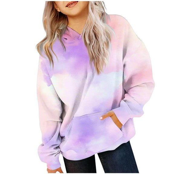CHEEREAM Girls Cute Hoodies Oversized Long Sleeve Gradient Neon Shirts Tween Girls Pullover Tops with Pockets 2-13 Years