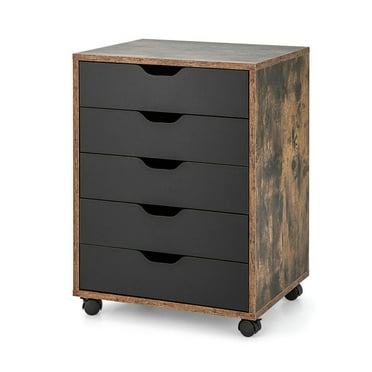 Barara King File Cabinet, Filing Cabinet Organizer,5 Drawer Mobile Lateral Filing Storage Home Office Floor Cabinet with Wheels-Rustic Brown