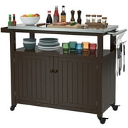 GDLF Outdoor Prep Table Grill Station, Solid Wood Movable Dining Cart Table, Dark Brown