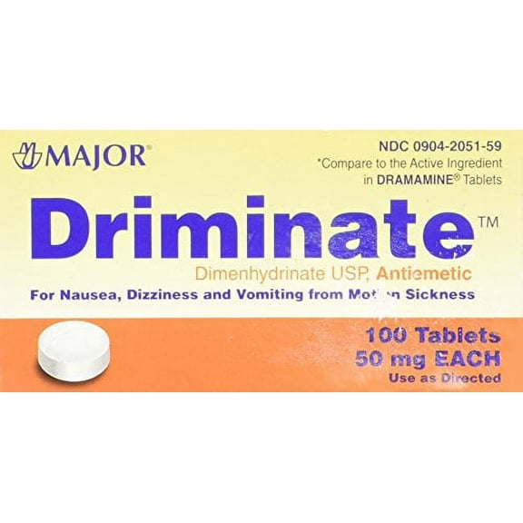 Major Driminate?? Dimenhydrinate 50mg Ct Nausea, Dizziness From Motion Sickness