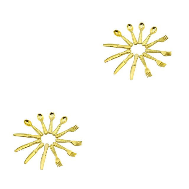 mmirethe 12 Pcs Miniature Plates Elegant Appearance Mini House Kit Fork Exquisite Tableware Model Minihouse Accessory Meaningful Gift B-Gold 2Set