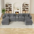 thumbnail image 4 of Wiilayok 145" Modular Sofa Set,Large Chenille U Shaped Sectional Sofa with Ottoman,Central Console,Cup Holder,6 Seater Deep Seat Couch for Living Room Furniture,Gray, 4 of 9