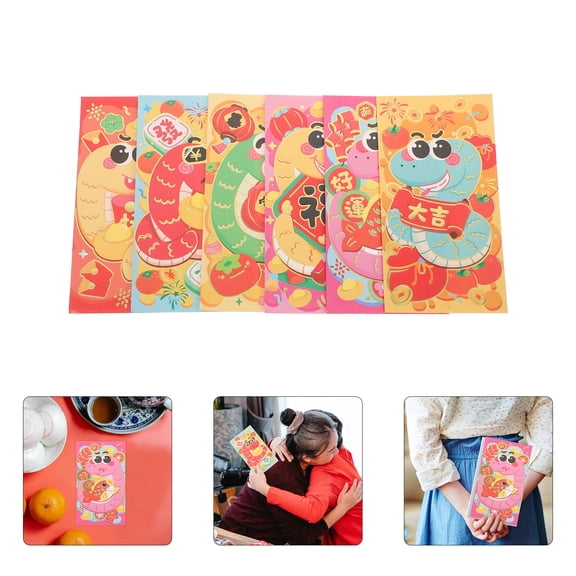 WHAMVOX Assorted Color Chinese New Year Cartoon Red Envelopes for Decor Iridescent Paper 18 Pcs