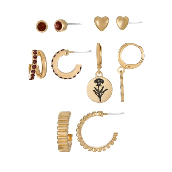 Time and Tru January Carnation Earring Pack Goldtone